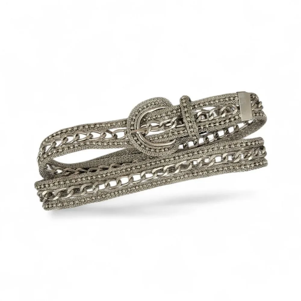 Vintage Silver Metallic Metal Chain Belt